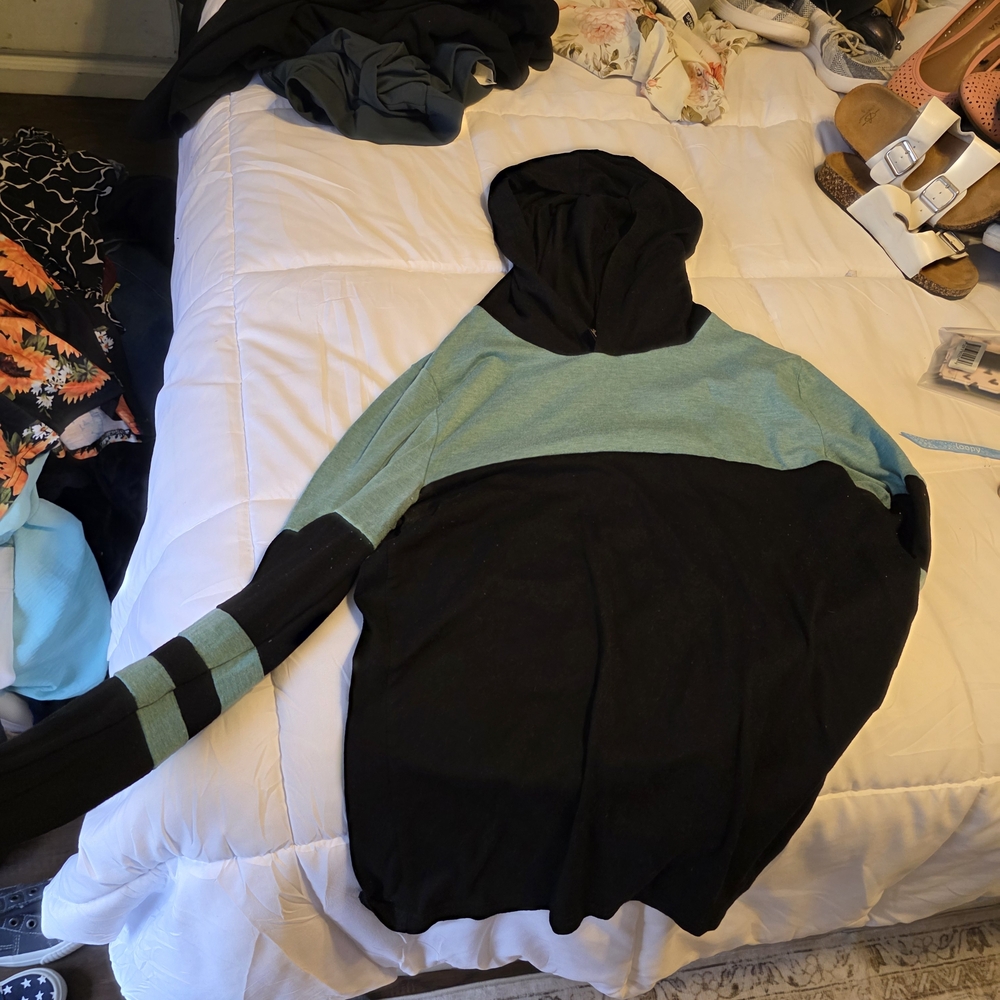 SHEIN Black and Teal Fashion Hoodie